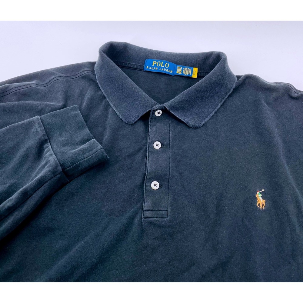 Polo Ralph Lauren‎ Long Sleeve Polo Shirt Black Pony Cotton Mens 3XLT Big Tall